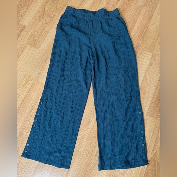 SOFT SURROUNDINGS Crinkle Gauze Gauzy Lagenlook Lightweight Buttons Blue XL VGUC - Picture 1 of 4